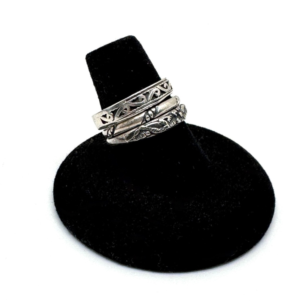 Sterling Silver Stacking Rings Dainty Bands Filigree Floral Size 7 1/2 to 7 3/4
